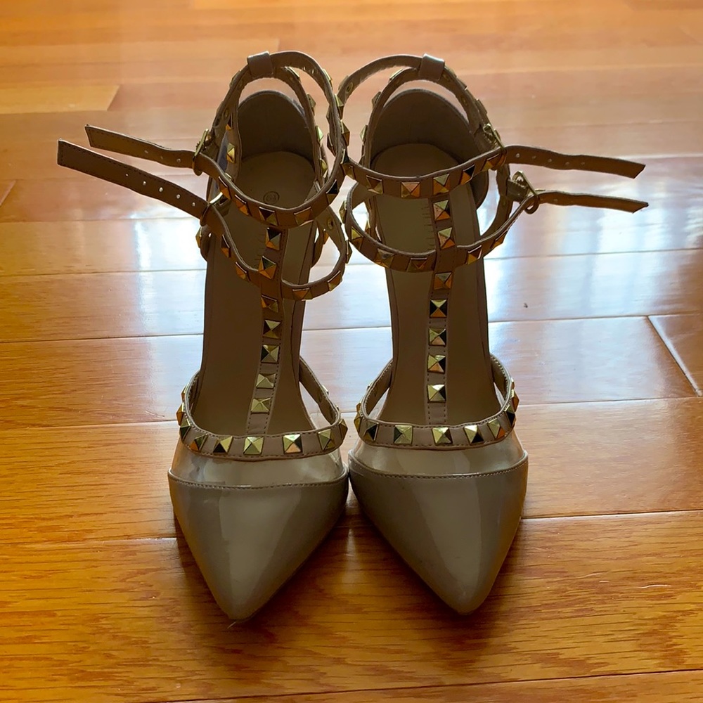 Nude studded heels